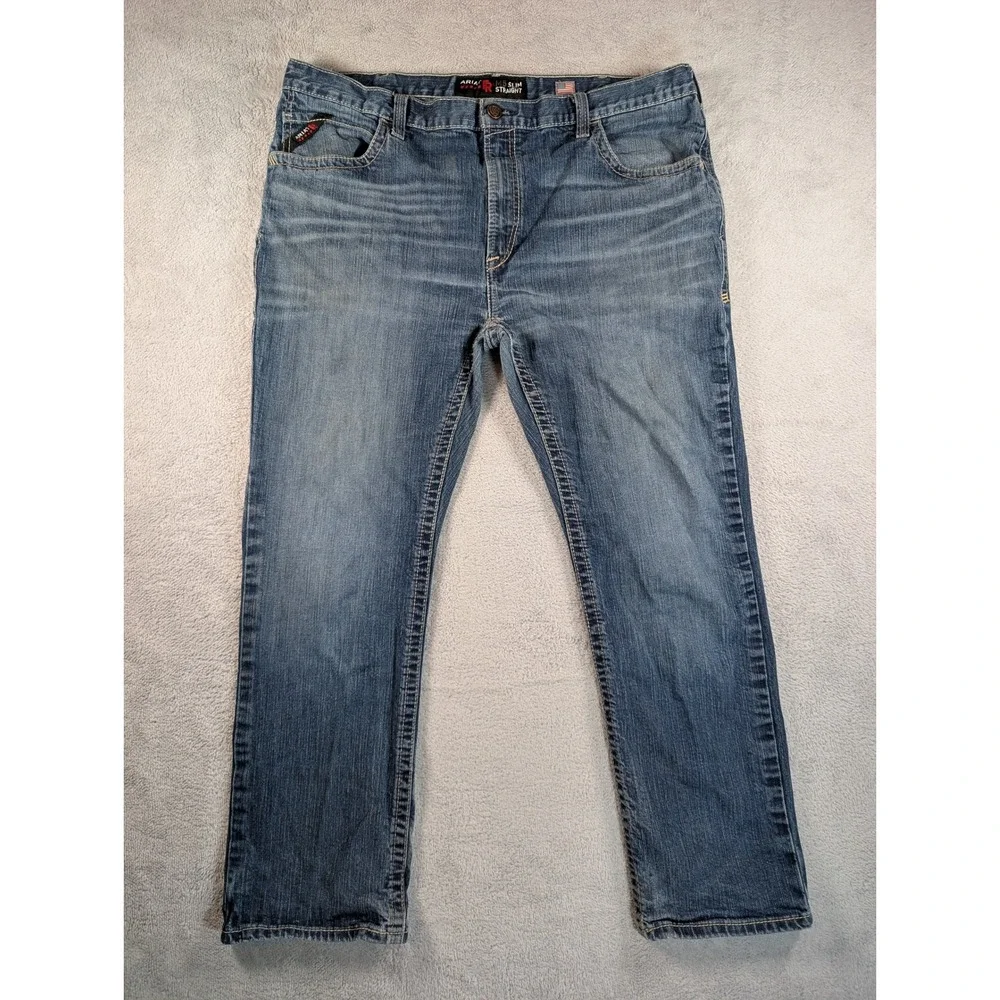 Ariat FR M5 Slim Straight Jeans Mens 42x32 Blue Flame Resistant Denim Work Pants